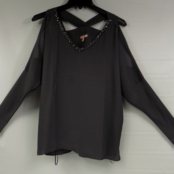 Juicy Couture Tops - Juicy Couture Long Sleeve Criss Cross Back Open Shoulder Blouse Size XS